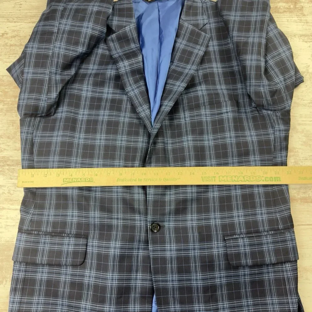 Tom James Super 140s Wool Plaid Sport Coat Blazer Jacket Mens 45R Custom Tailore